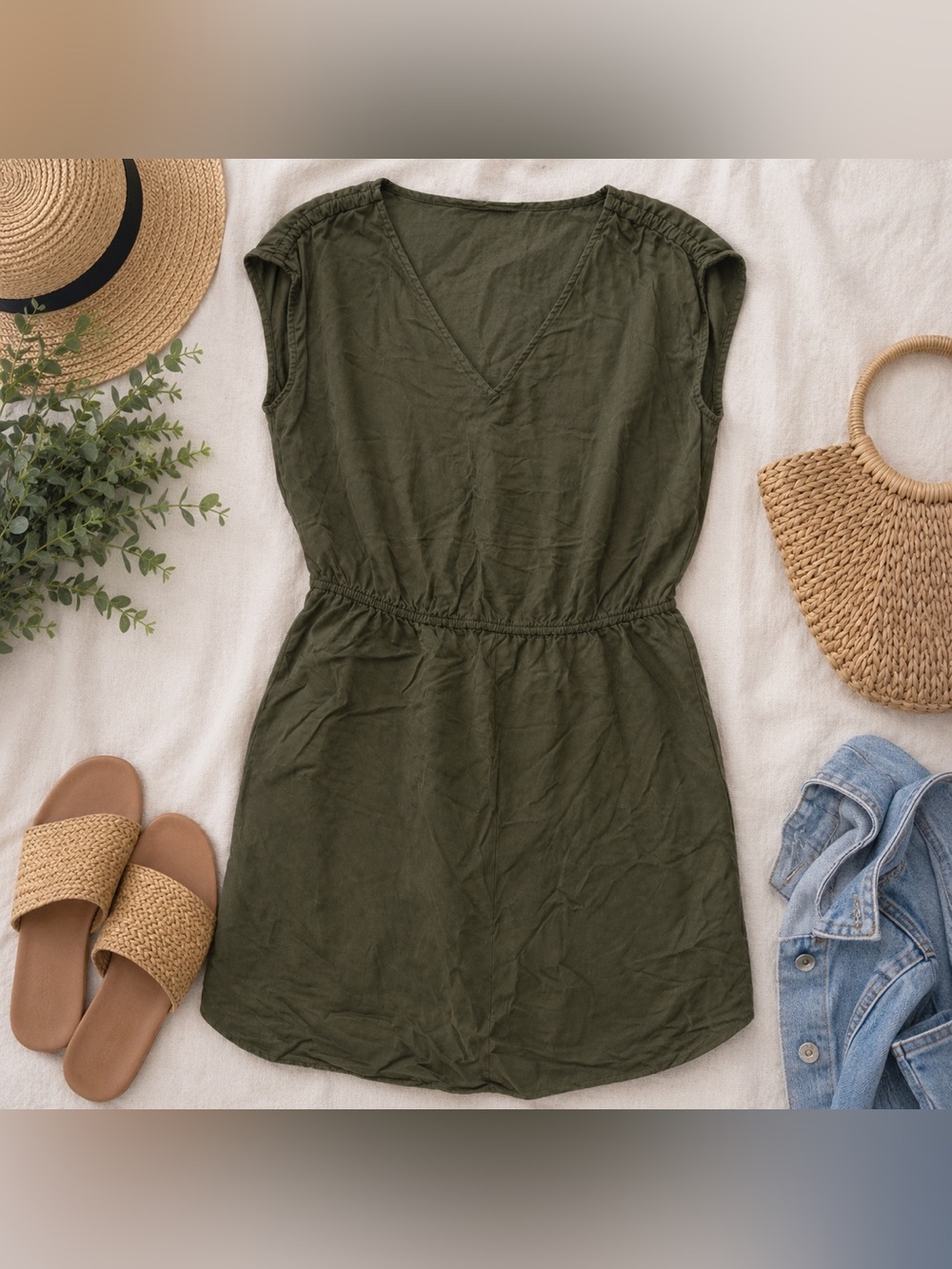 Universal Thread Olive V-Neck Mini Dress